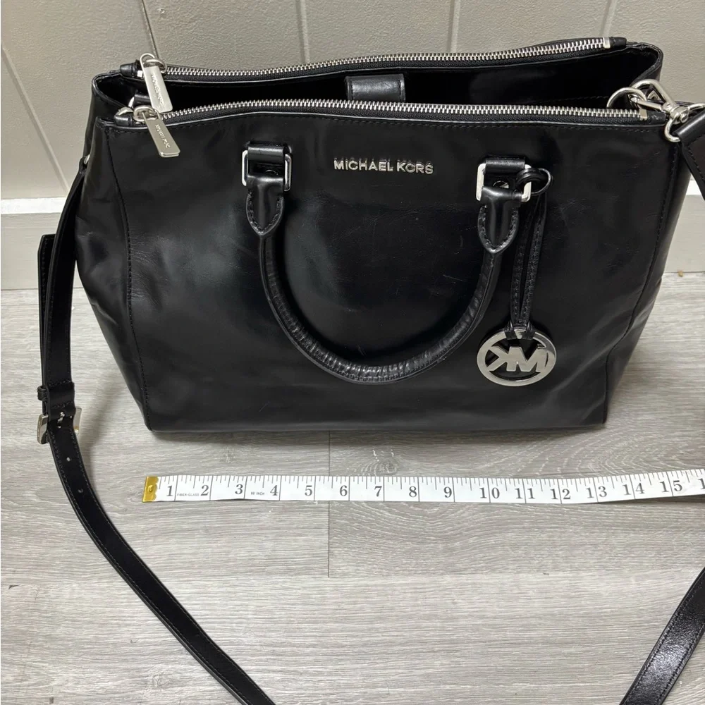Michael Kors Black Leather Tote with Silver Charm